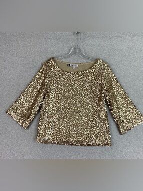 Jennifer Lopez Gold Sequin Scoop Neck Women's Top